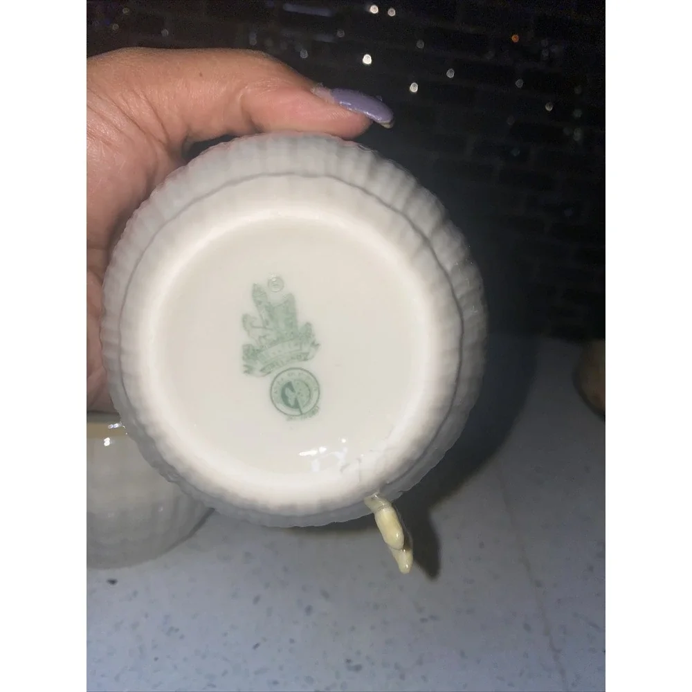 Vintage Belleek Limpet Pattern Creamer and Sugar Bowl 6th Green‎ Mark